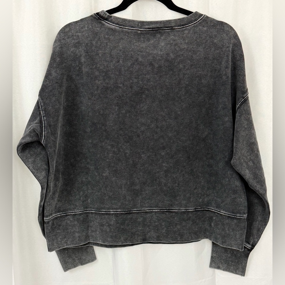Seint Women's 100% Cotton Acid Wash Distressed Cropped Sweatshirt Medium NWT - Picture 5 of 7